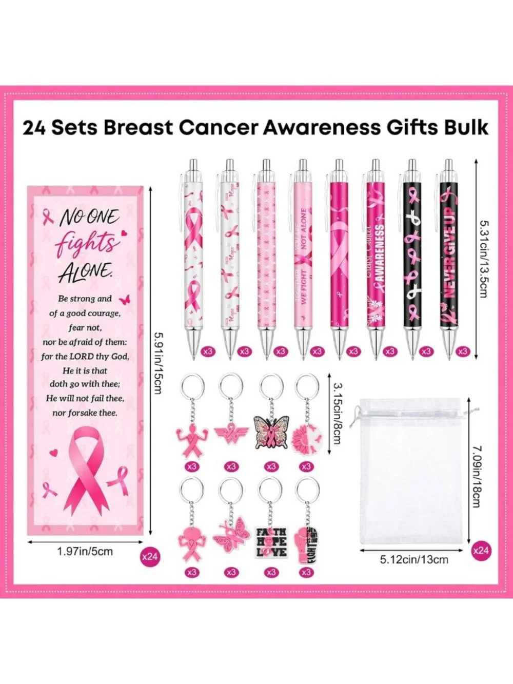 96 Pcs Breast Cancer Awareness Gifts Set - Pink Ribbon Pens, Bookmarks